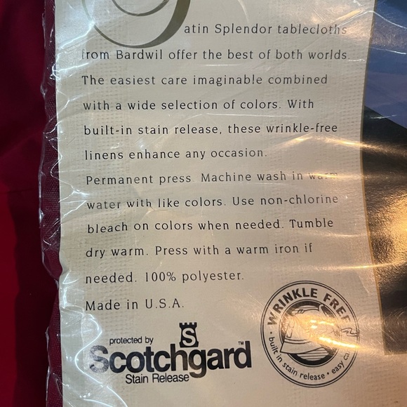 Burgundy Satin Splendor Wrinkle Free Stain Resistant Tablecloth - Picture 6 of 7